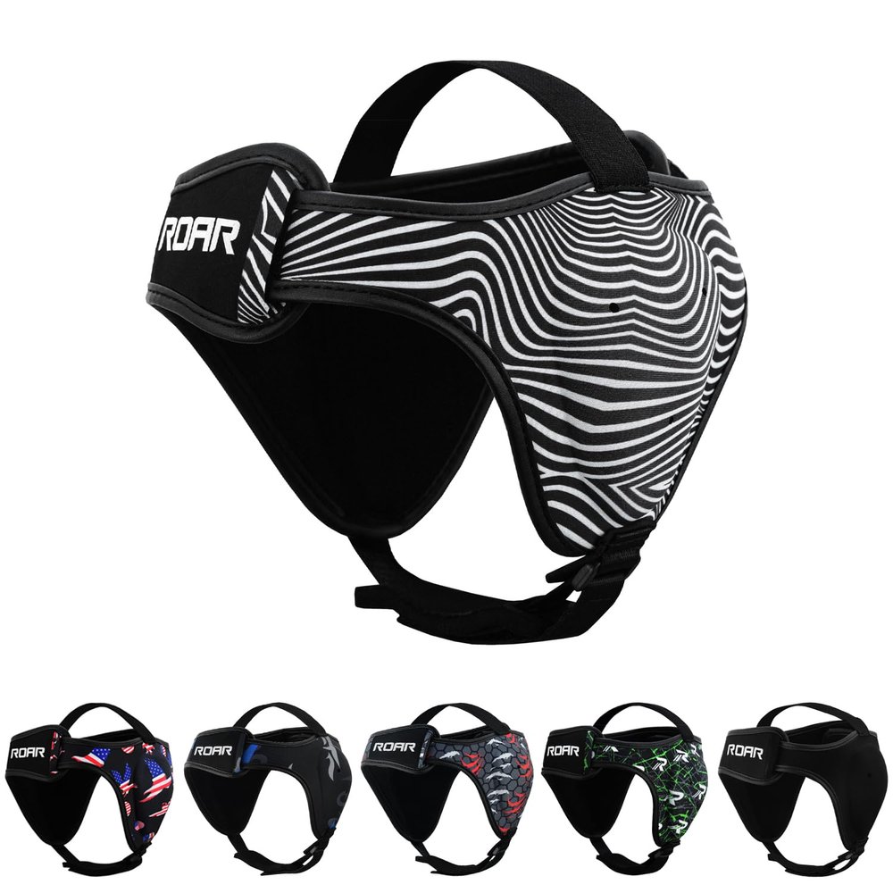 ROAR-INT Wrestling Headgear Men BJJ Ear Guard Protection MMA Grappling Cauliflower Helmet Guard (White-Black, One-Size)