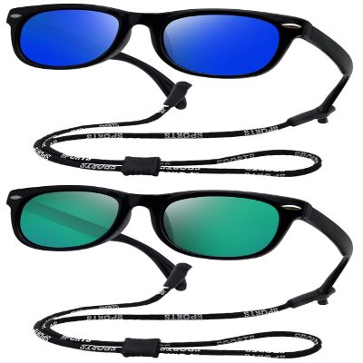 Kids Flexible Polarized Sunglasses for Boys Girls Age 3-10 with Straps (Mirrored blue+Mirrored green)