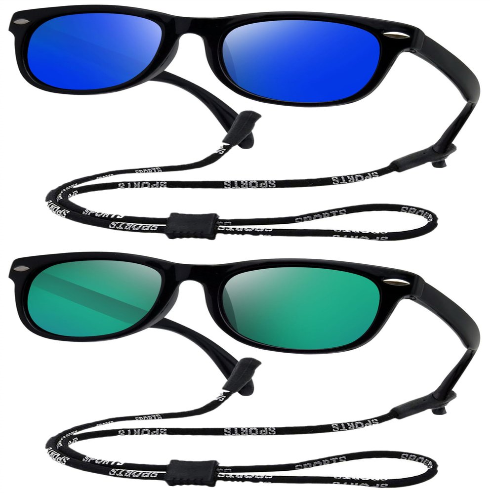 Kids Flexible Polarized Sunglasses for Boys Girls Age 3-10 with Straps (Mirrored blue+Mirrored green)