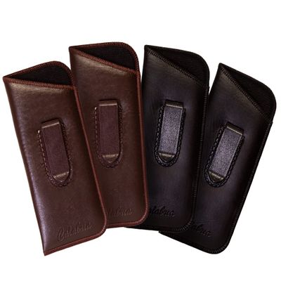 Calabria Slim Half Clip Soft Eyeglass Case 4 PACK-2 Black & 2 Brown Syn. Leather