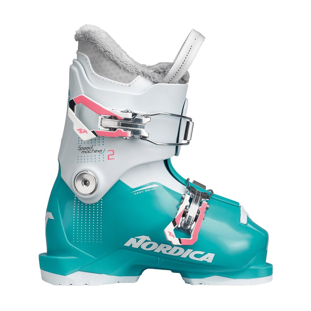 Nordica Speedmachine J2 Kid's Alpine Ski Boots (Light Blue/White/Pink, 21.5)