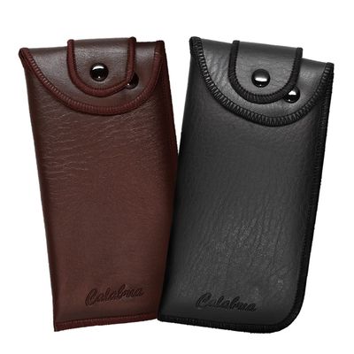 Calabria Soft Eyeglass Case 2 PACK,Belt Attach,Vertical 1 Black &1 Brown Syn.Leather&Felt