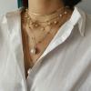 5 Layered Necklaces for Women Trendy Sets, Snake Chain Imitation Pearl Chain Vintage Gold Necklace Set view 3