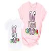 Customized Rabbit T-Shirts, Personalized Bunny Easter Shirts For Mom and Kids, Baby, Pastel Easter Eggs Print Graphic Tee For Children, Toddler Tops, Casual Short Sleeve Tees, Family Easter Matching