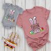 Customized Rabbit T-Shirts, Personalized Bunny Easter Shirts For Mom and Kids, Baby, Pastel Easter Eggs Print Graphic Tee For Children, Toddler Tops, Casual Short Sleeve Tees, Family Easter Matching view 2