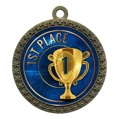 10 Pack of 1st Place Gold 2.25 Inch Medals Trophy Awards with Red White Blue Neck Ribbons D212G-EG1 10PK