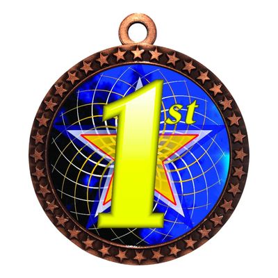10 Pack of 1st Place Bronze 2.25 Inch Medals Trophy Awards with Red White Blue Neck Ribbons D212B-FCL581 10PK