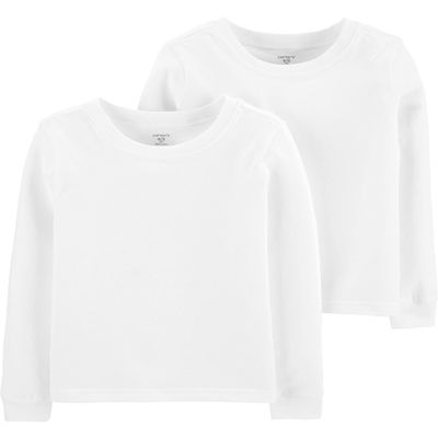 Carter's Little Boys' Long Sleeve 2-Pack Cotton Undershirts (4-5, White)