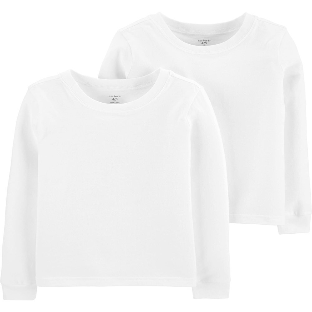 Carter's Little Boys' Long Sleeve 2-Pack Cotton Undershirts (4-5, White)