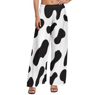 Cow Print Black and White Color Matching Wide Leg Pants for Women Summer Top M