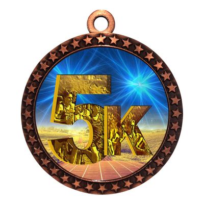 10 Pack of 5K Bronze 2.25 Inch Medals Trophy Awards with Red White Blue Neck Ribbons D212B-D06-10PK