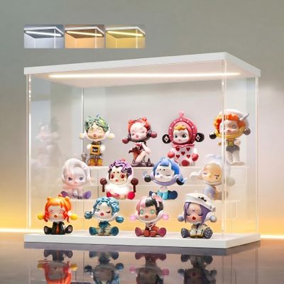 LANSCOERY LED Lighted Acrylic Display Case, 3 Tier Display Box for Collectibles and Action Figures, Clear Dustproof Organizer with White Base 11.8x6.3x9.4inch
