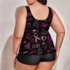BAIKUTOUAN Breast Cancer Awareness Sketch Plus Size Swimsuit for Women Two Piece Bathing Suit Printed Swimwear view 3