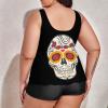 BAIKUTOUAN Sugar Skull Plus Size Swimsuit for Women Two Piece Bathing Suit Printed Swimwear view 3