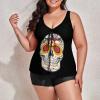 BAIKUTOUAN Sugar Skull Plus Size Swimsuit for Women Two Piece Bathing Suit Printed Swimwear view 4