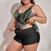 BAIKUTOUAN 911 Dispatcher Thin Gold Line Plus Size Swimsuit for Women Two Piece Bathing Suit Printed Swimwear view 2