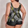 BAIKUTOUAN 911 Dispatcher Thin Gold Line Plus Size Swimsuit for Women Two Piece Bathing Suit Printed Swimwear view 3