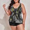 BAIKUTOUAN 911 Dispatcher Thin Gold Line Plus Size Swimsuit for Women Two Piece Bathing Suit Printed Swimwear view 4