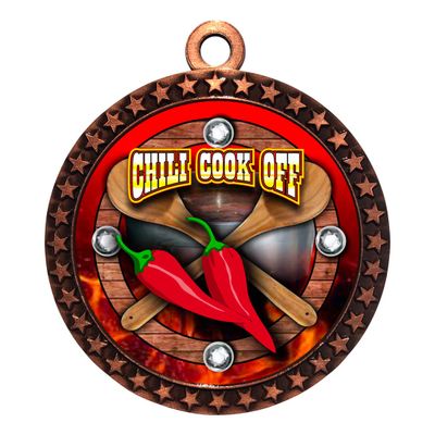 10 Pack of Chili Cook Off Bronze 2.25 Inch Medals Trophy Awards with Red White Blue Neck Ribbons D212B-FCL437-10PK