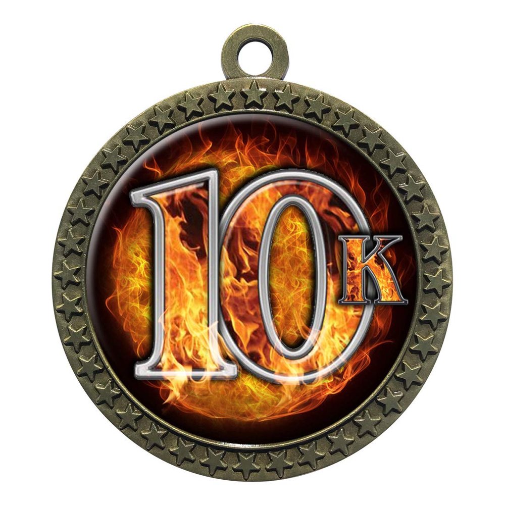 10 Pack of Flame 10K Gold 2.25 Inch Medals Trophy Awards with Red White Blue Neck Ribbons D212G-EMFCL816-10PK