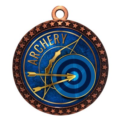 10 Pack of Archery Bronze 2.25 Inch Medals Trophy Awards with Red White Blue Neck Ribbons D212B-EG6-10PK