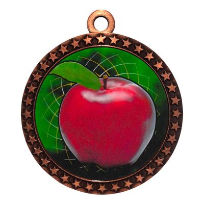 10 Pack of Scholastic Apple Bronze 2.25 Inch Medals Trophy Awards with Red White Blue Neck Ribbons D212B-FCL403-10PK