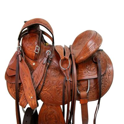 Custom Made Wade Ranch Saddle 15 16 17 18 Roping Horse Floral Tooled Leather Set (15)