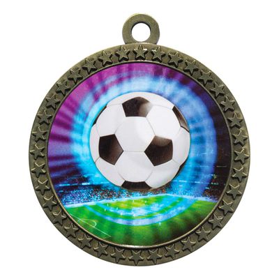 10 Pack of Soccer Gold 2.25 Inch Medals Trophy Awards with Red White Blue Neck Ribbons D212G-MY446-10PK