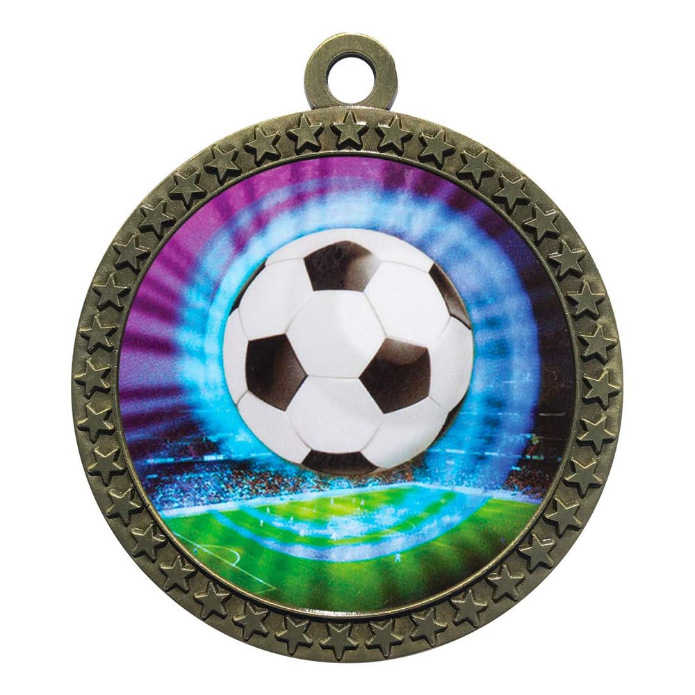 10 Pack of Soccer Gold 2.25 Inch Medals Trophy Awards with Red White Blue Neck Ribbons D212G-MY446-10PK