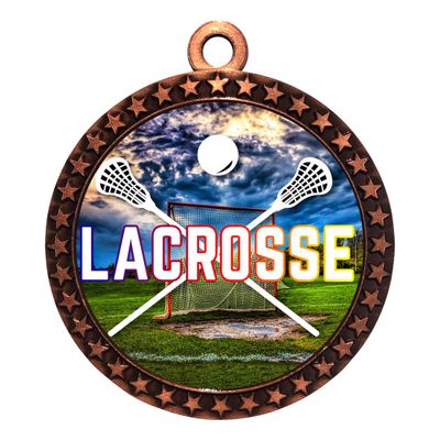 10 Pack of Lacrosse Bronze 2.25 Inch Medals Trophy Awards with Red White Blue Neck Ribbons D212B-EG150-10PK