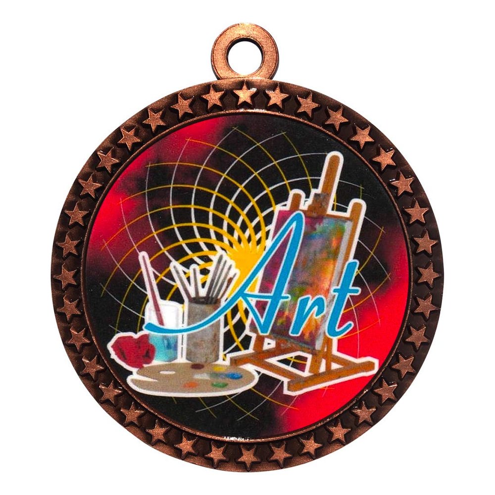 10 Pack of Art Bronze 2.25 Inch Medals Trophy Awards with Red White Blue Neck Ribbons D212B-FCL405-10PK