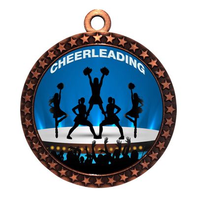 10 Pack of Cheerleading Bronze 2.25 Inch Medals Trophy Awards with Red White Blue Neck Ribbons D212B-EG70-10PK