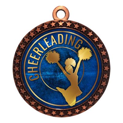 10 Pack of Cheerleading Bronze 2.25 Inch Medals Trophy Awards with Red White Blue Neck Ribbons D212B-EG16-10PK