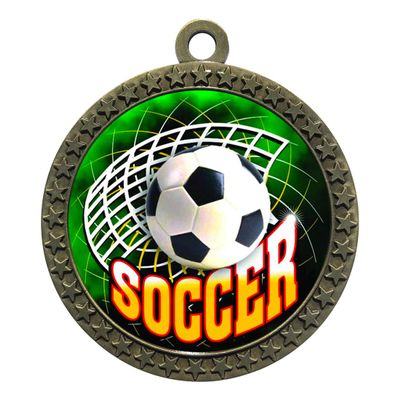 10 Pack of Soccer Gold 2.25 Inch Medals Trophy Awards with Red White Blue Neck Ribbons D212G-FCL543-10PK