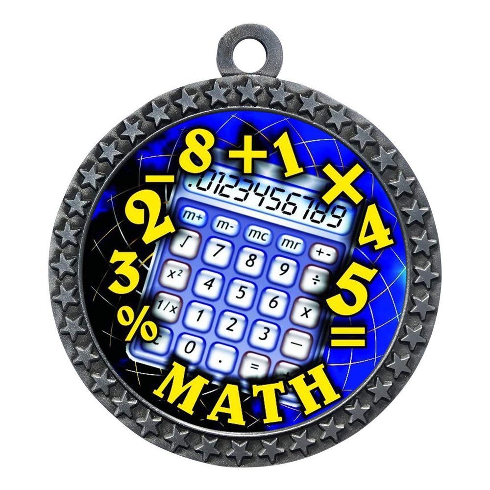 10 Pack of Math Silver 2.25 Inch Medals Trophy Awards with Red White Blue Neck Ribbons D212S-FCL510-10PK