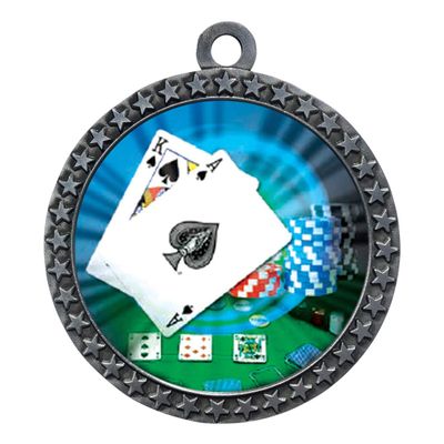 10 Pack of Black Jack Silver 2.25 Inch Medals Trophy Awards with Red White Blue Neck Ribbons D212S-MY468-10PK