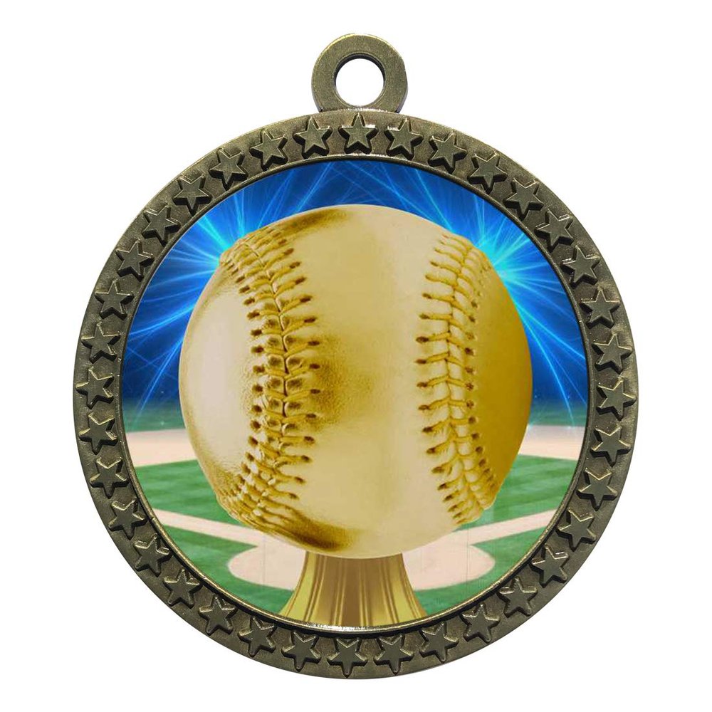 10 Pack of Baseball Gold 2.25 Inch Medals Trophy Awards with Red White Blue Neck Ribbons D212G-D05-10PK