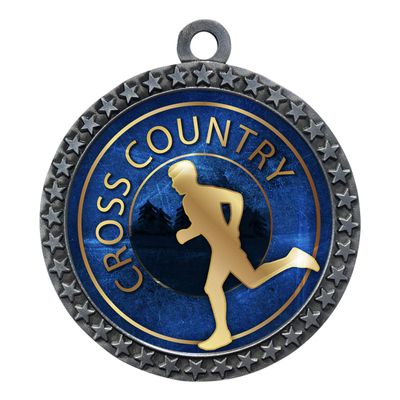 10 Pack of Cross Country Silver 2.25 Inch Medals Trophy Awards with Red White Blue Neck Ribbons D212S-EG20-10PK