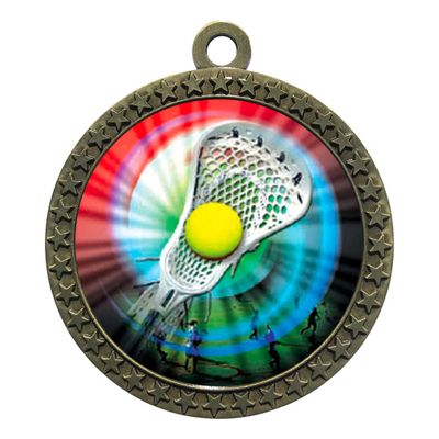 10 Pack of Lacrosse Gold 2.25 Inch Medals Trophy Awards with Red White Blue Neck Ribbons D212G-MY431-10PK