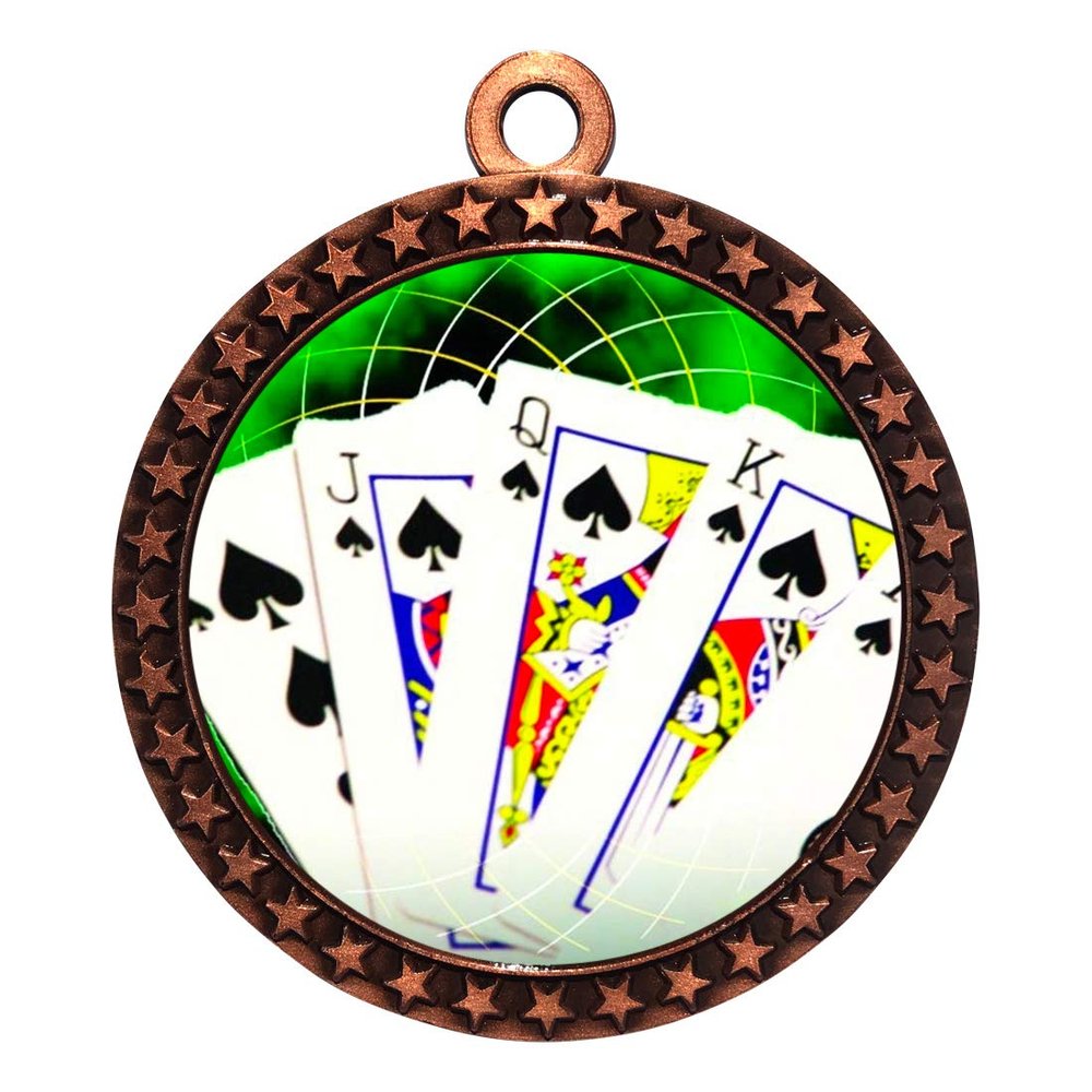 10 Pack of Poker Bronze 2.25 Inch Medals Trophy Awards with Red White Blue Neck Ribbons D212B-FCL432-10PK