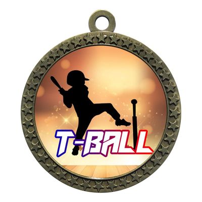10 Pack of T Ball Tee Ball Gold 2.25 Inch Medals Trophy Awards with Red White Blue Neck Ribbons D212G-EG220-10PK