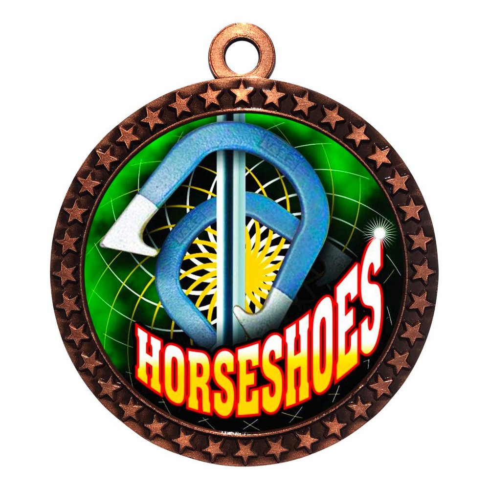 10 Pack of Horseshoes Bronze 2.25 Inch Medals Trophy Awards with Red White Blue Neck Ribbons D212B-FCL497-10PK