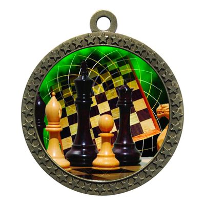 10 Pack of Chess Gold 2.25 Inch Medals Trophy Awards with Red White Blue Neck Ribbons D212G-FCL440-10PK