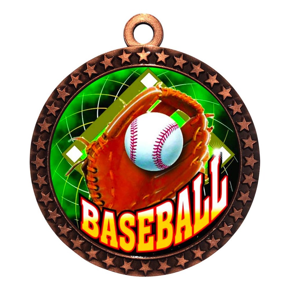 10 Pack of Baseball Bronze 2.25 Inch Medals Trophy Awards with Red White Blue Neck Ribbons D212B-FCL410-10PK
