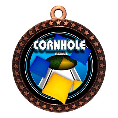 10 Pack of Cornhole Bronze 2.25 Inch Medals Trophy Awards with Red White Blue Neck Ribbons D212B-FCL455-10PK