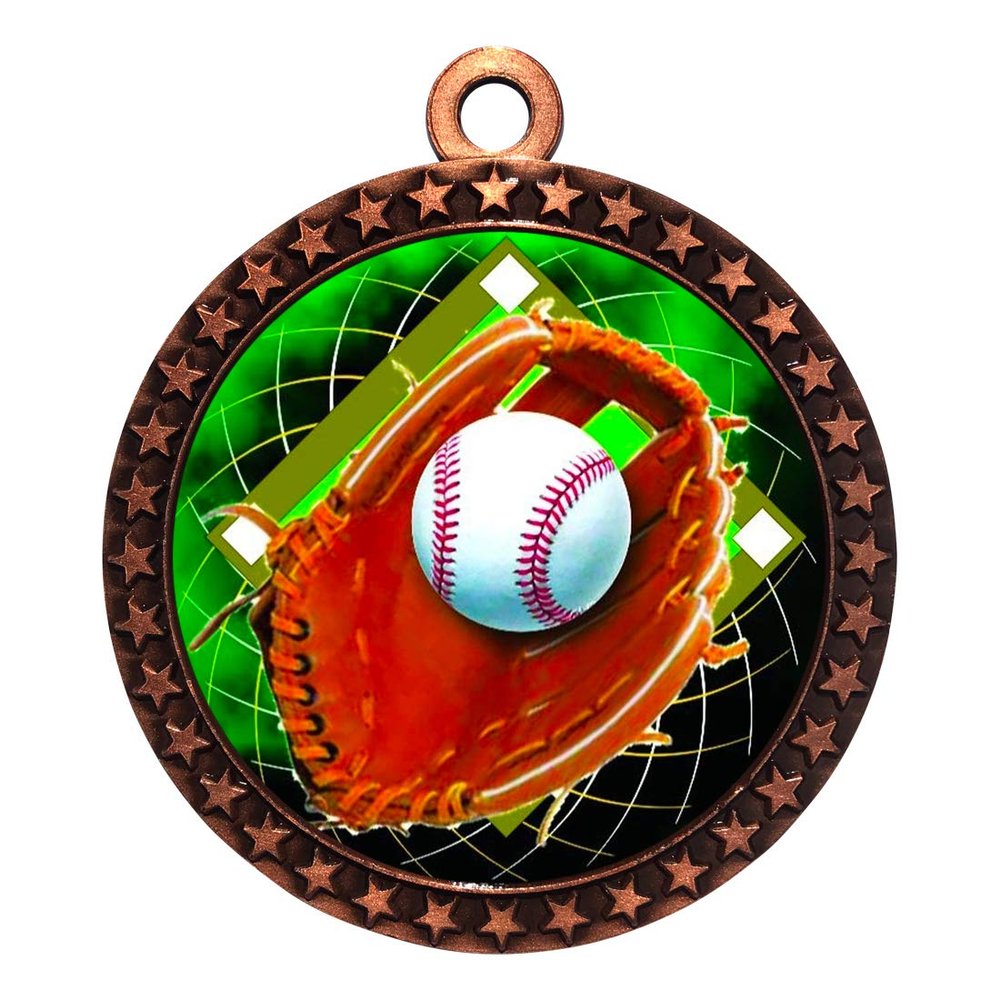 10 Pack of Baseball Bronze 2.25 Inch Medals Trophy Awards with Red White Blue Neck Ribbons D212B-FCL408-10PK