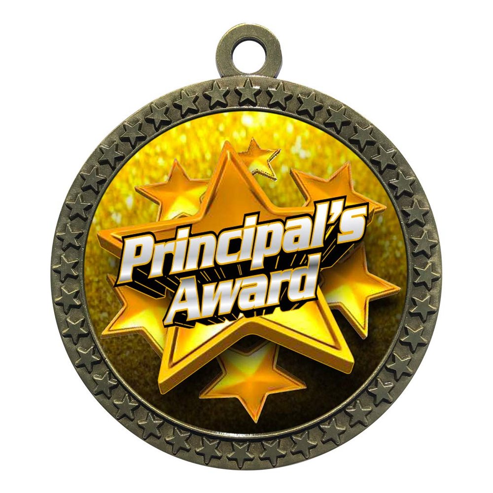 10 Pack of Principals Awards Gold 2.25 Inch Medals Trophy Awards with Red White Blue Neck Ribbons D212G-FCL537-10PK