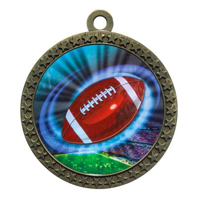10 Pack of Football Gold 2.25 Inch Medals Trophy Awards with Red White Blue Neck Ribbons D212G-MY422-10PK