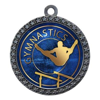 10 Pack of Male Gymnastics Silver 2.25 Inch Medals Trophy Awards with Red White Blue Neck Ribbons D212S-EG38-10PK