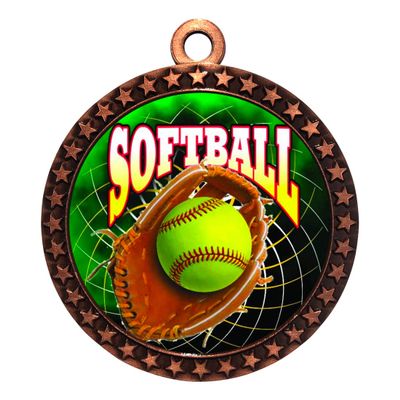 10 Pack of Softball Bronze 2.25 Inch Medals Trophy Awards with Red White Blue Neck Ribbons D212B-FCL547-10PK